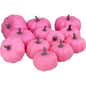 12Pcs Assorted Small Hot Pink Artificial Pumpkins Decorative Pumpkins Pink Foam